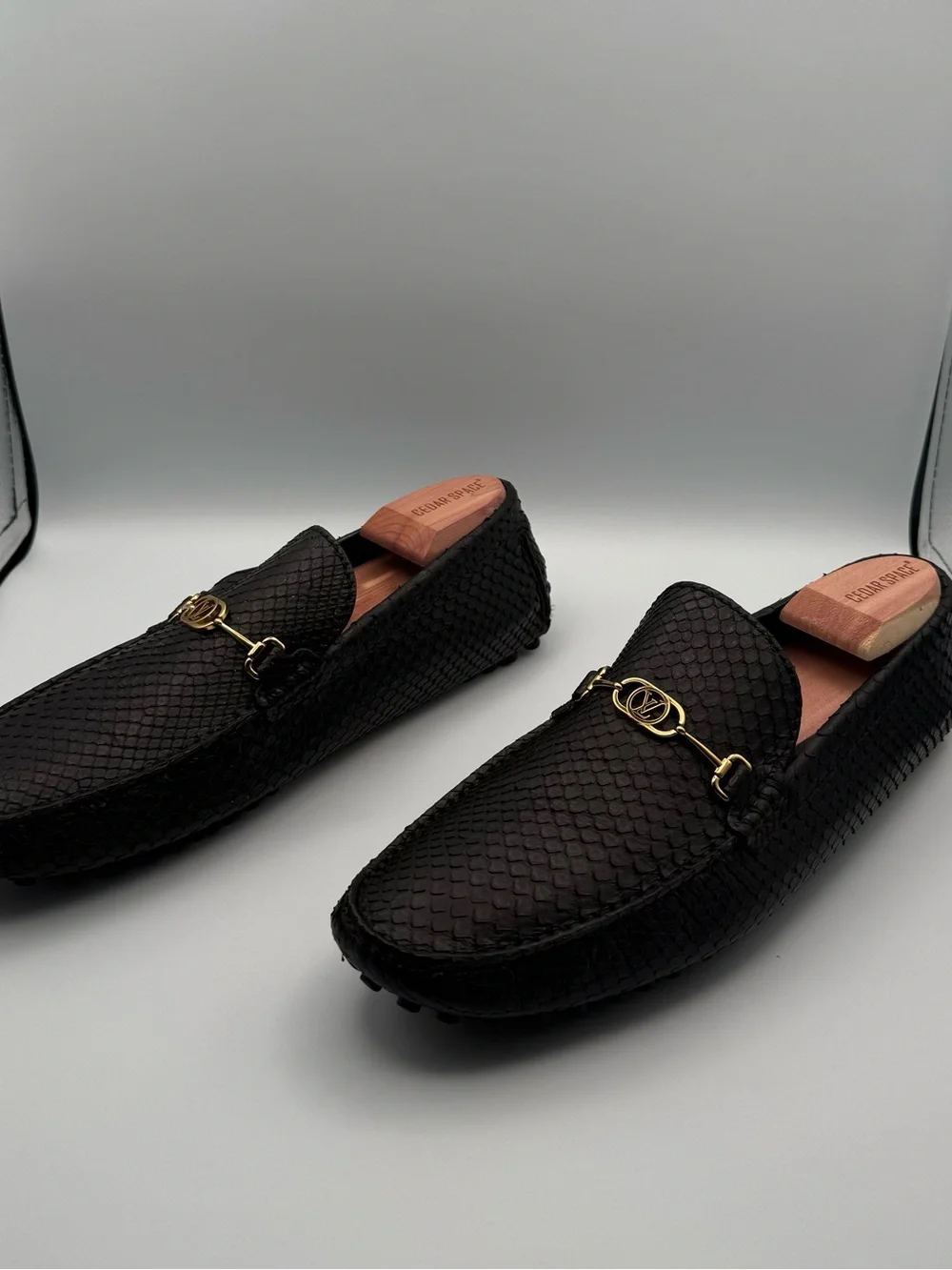 Authentic Louis Vuitton Python Hockenheim Drivers Black Gold Hardware Size 9.5 M